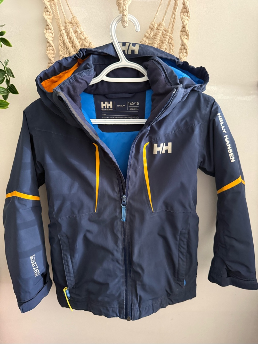 Helly Hansen Navy & Bright Blue Kids' Jacket with Yellow Trim